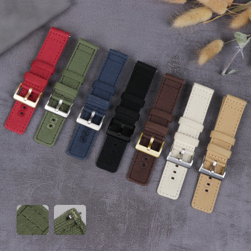 Quick Pins Weave Nylon Fabric Strap 18 20 22mm Sport Watch Band Blk Gold Buckle