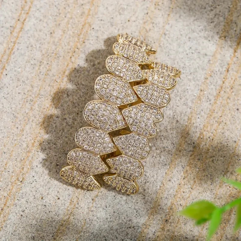 AAA+ Brass Hip Hop Grillz Top & Bottom Set Simulated Diamond Teeth Accessory