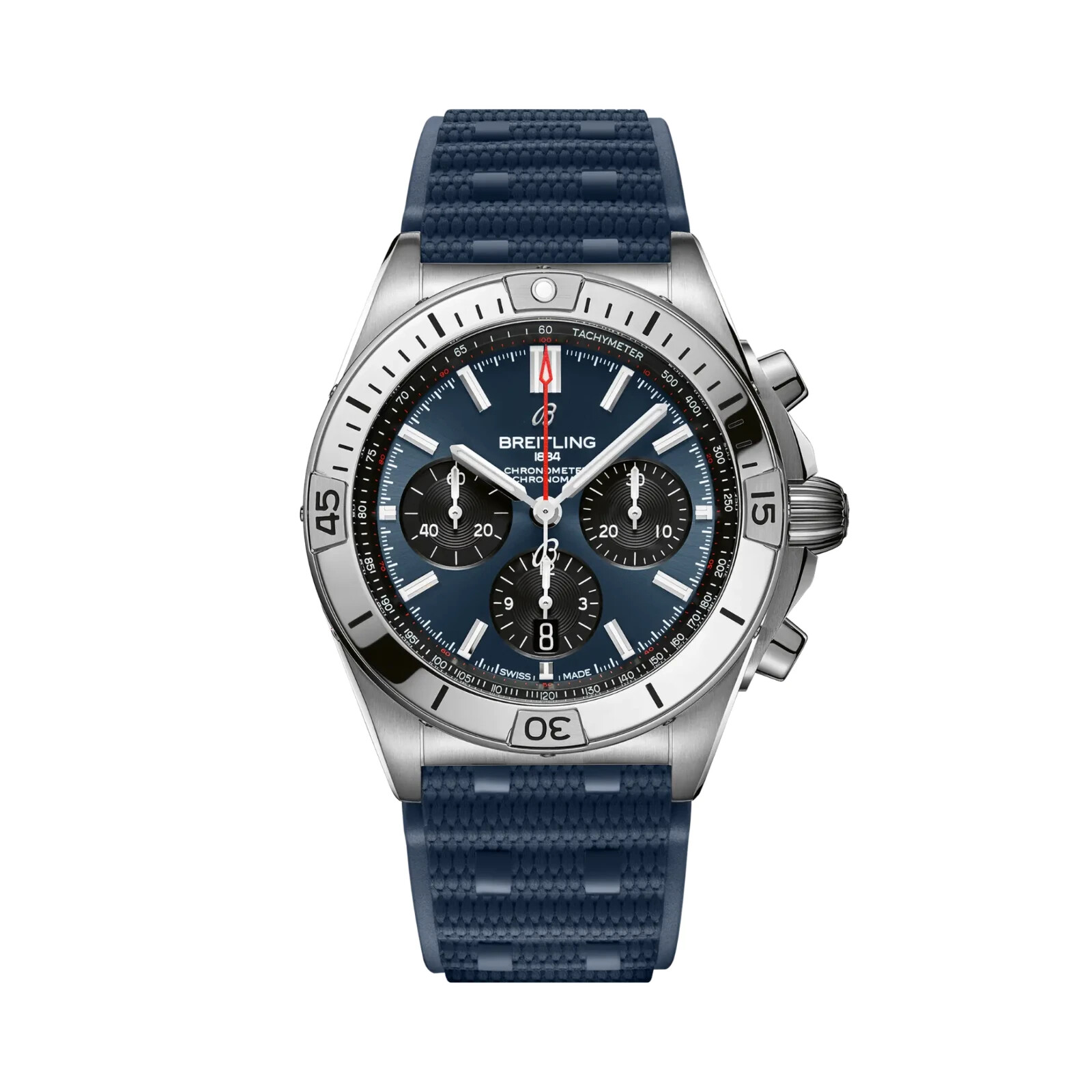 Breitling Chronomat B01 42mm Blue Dial Blue Rubber Strap Watch AB0134101C1S1