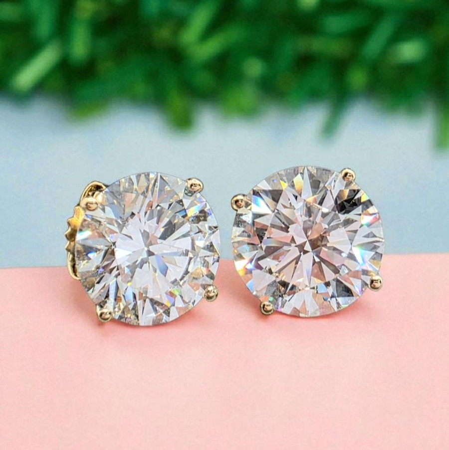 4.00 Ct D VS1 Round Lab Grown Martini Diamond Studs 14k Gold IGI Certified