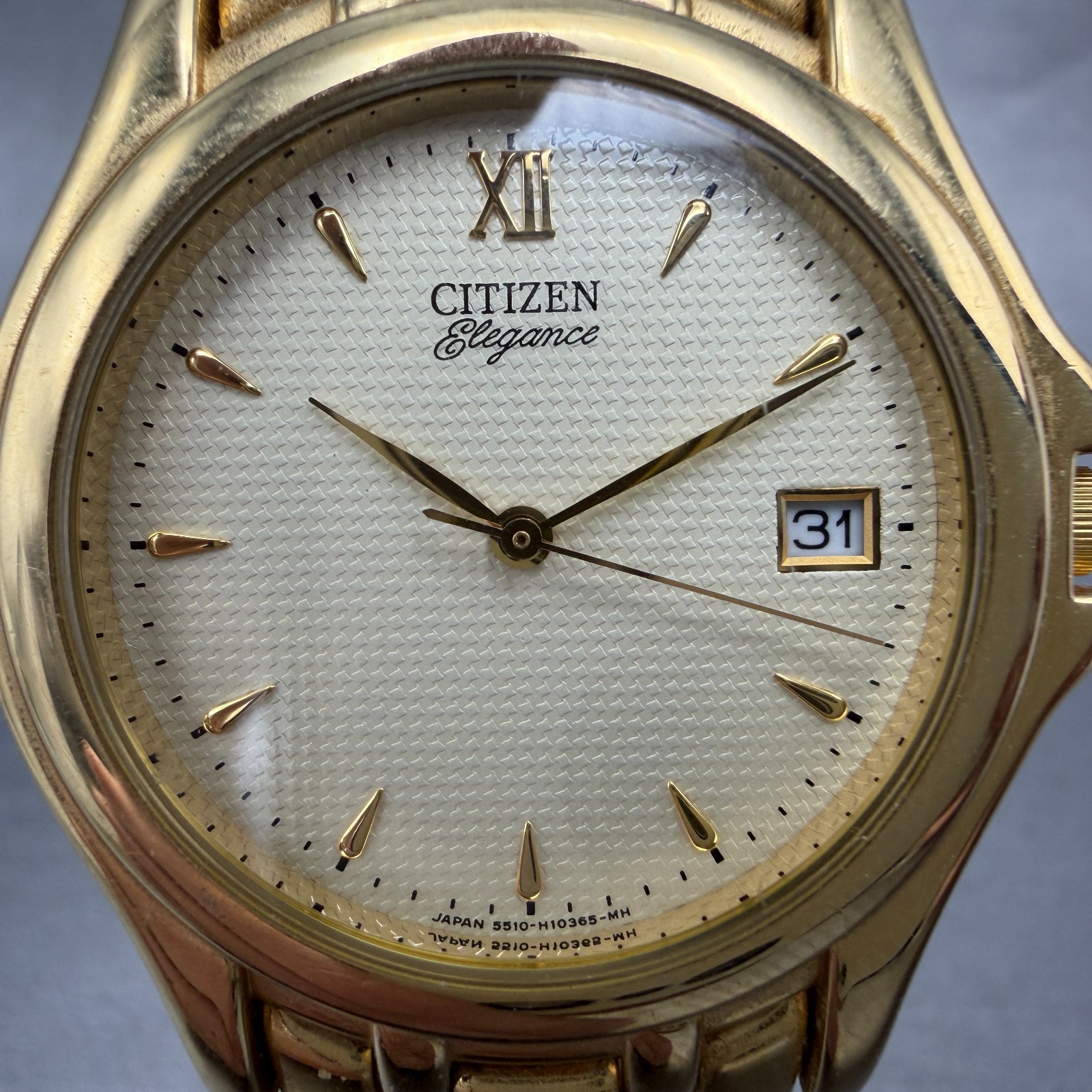 Citizen Elegance Watch Men 34mm Champagne Dial gold Tone Date 5510-H06832 NewBat