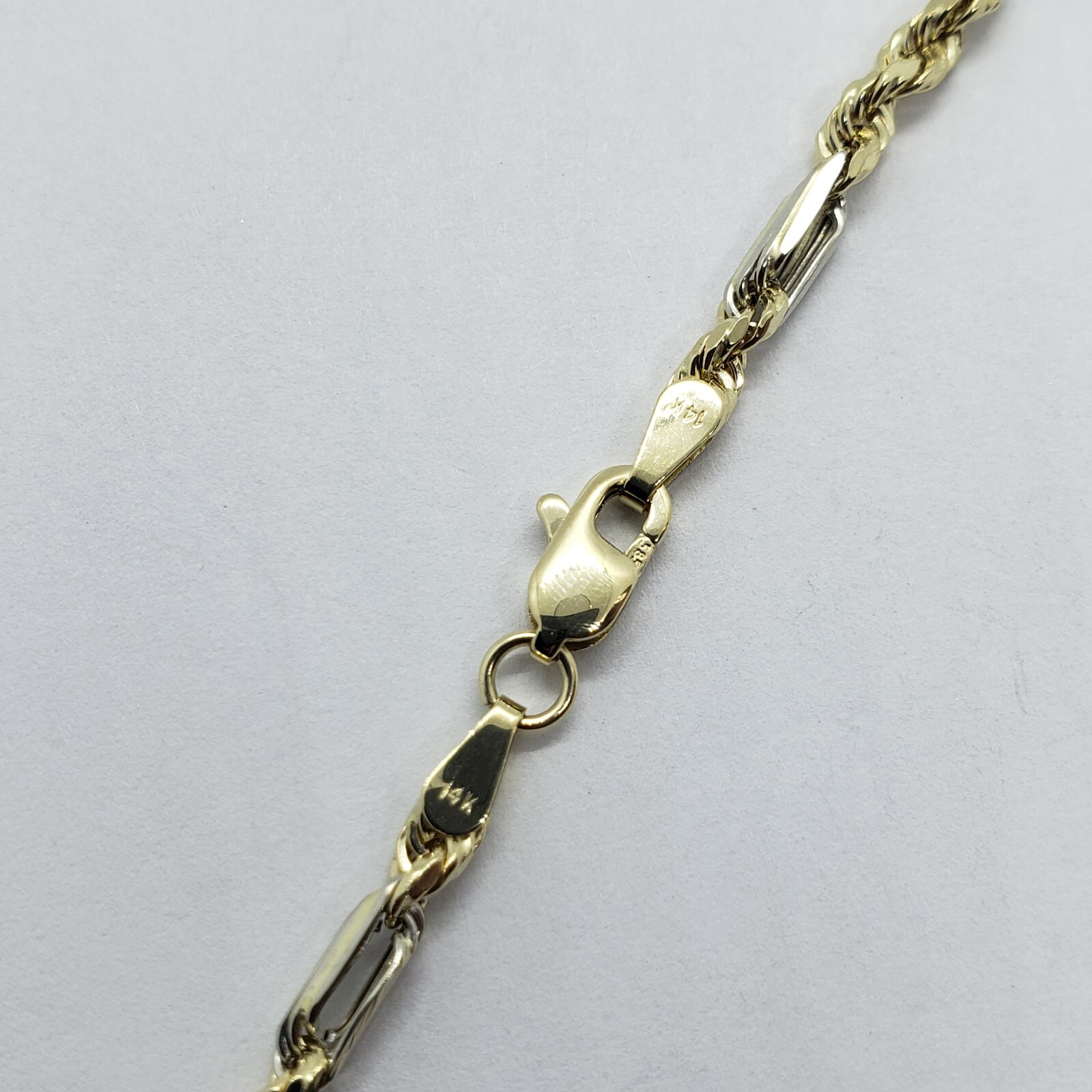Authentic 14k Real Gold Two Tone Figarope Chain Necklace Lobster 3mm-6mm 18″-30″