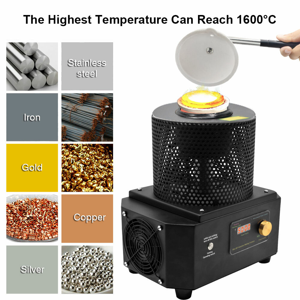 Induction Furnace Metal Melting Furnace Smelt Gold Copper Iron Steel 1600℃/2912°