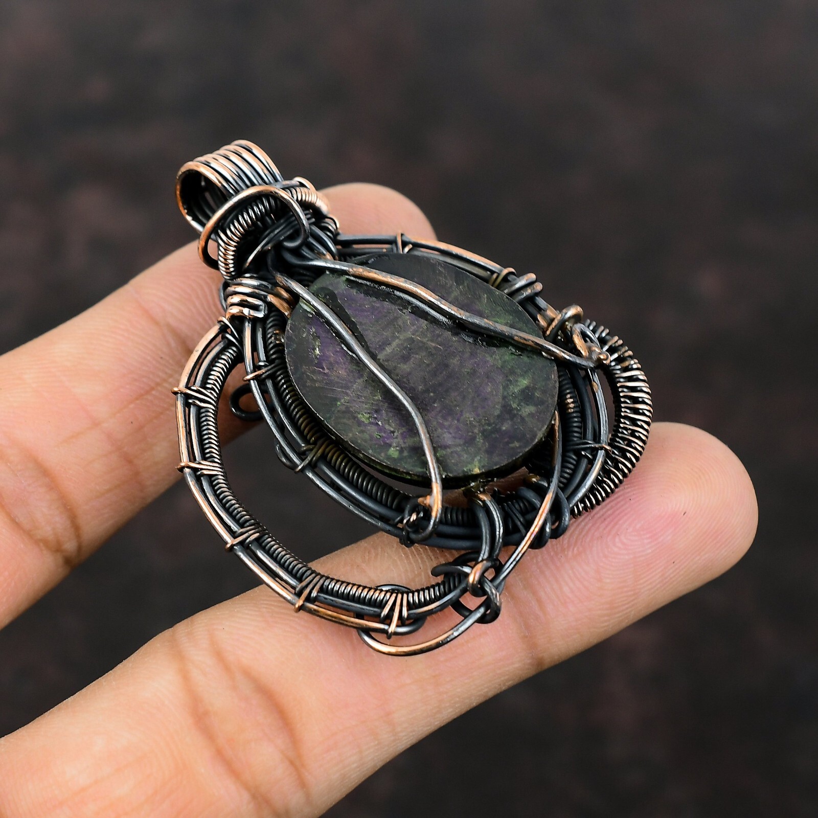Sugilite Wire Wrapped Pendant Handcrafted Copper Unique Gift 2.24″