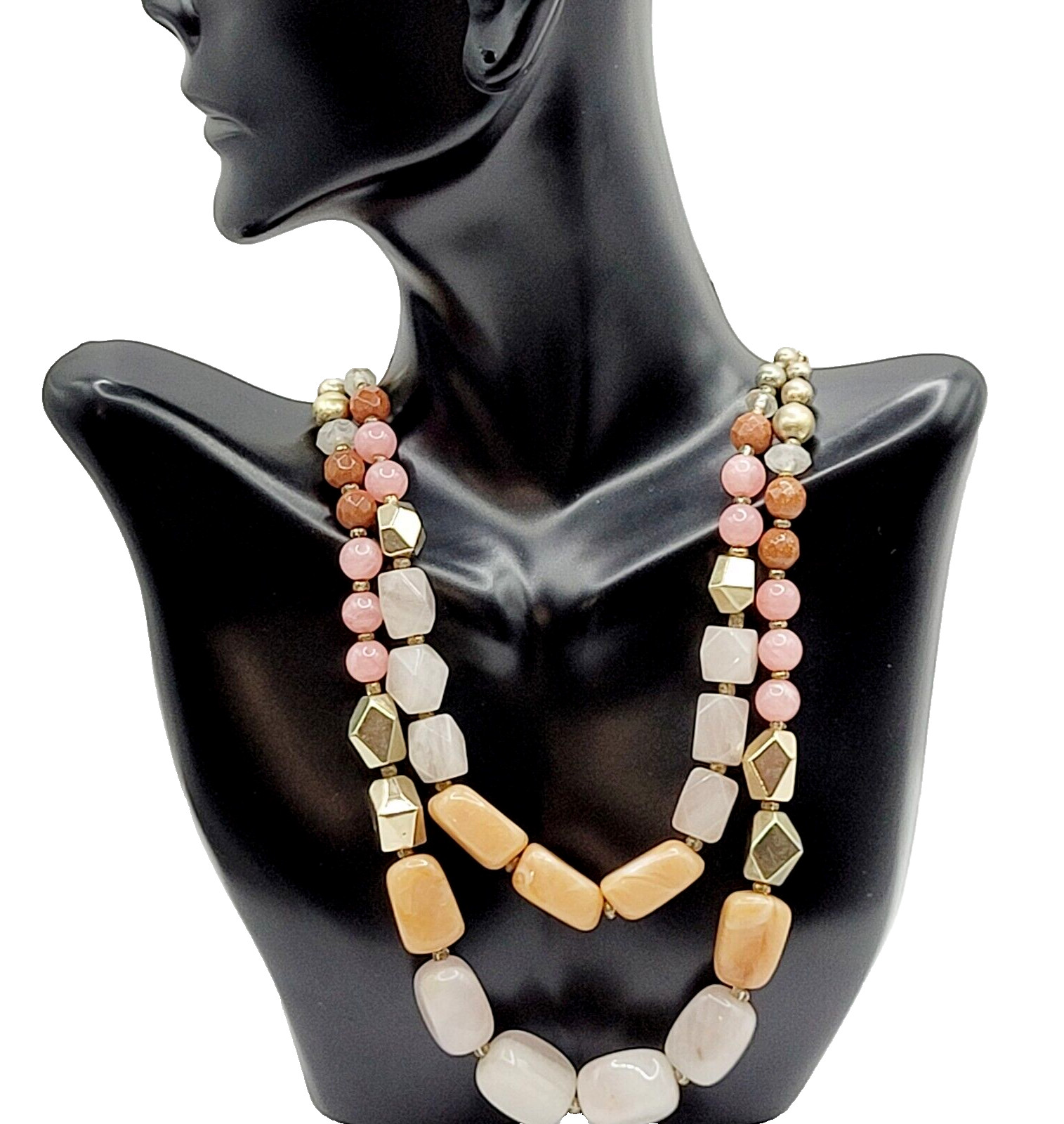 Loft Ann Taylor Double Strand Faux Colored Stone Gold Tone Professional Necklace