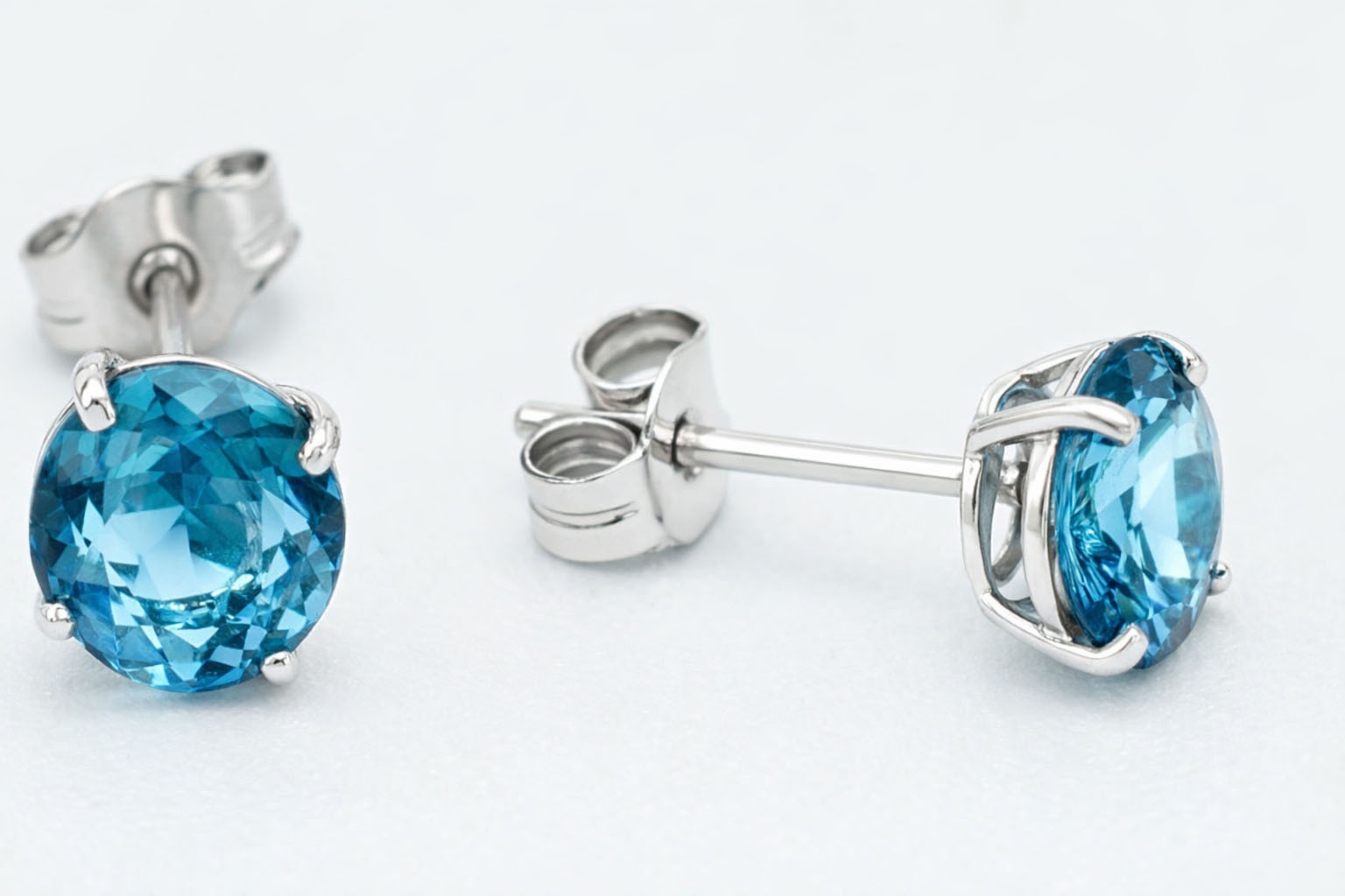 GENUINE 2.56 Cts BLUE ZIRCON EARRINGS 14k WHITE GOLD -Free Certificate Appraisal