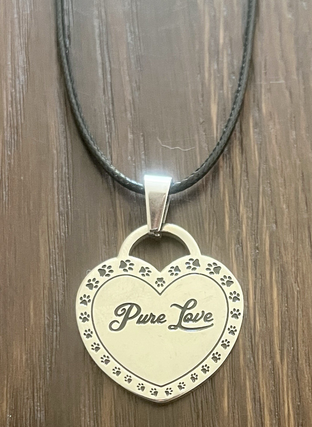 Pure Puppy Love Necklace Dog Paw Prints Stainless Steel Black Cord