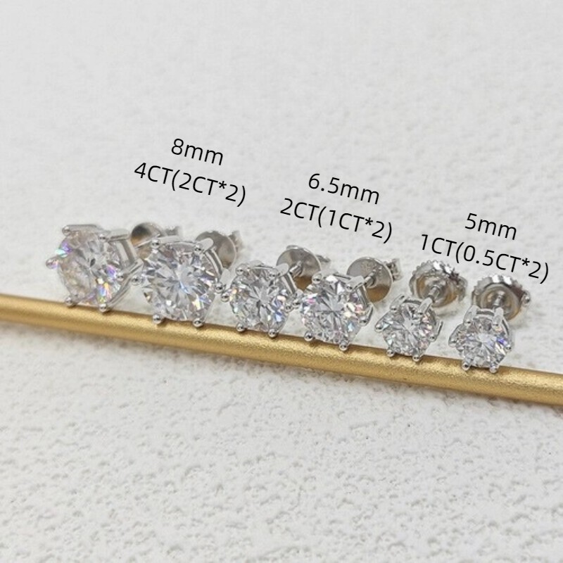 5/6.5/8 mm Round Cut VVS1 Certified GRA Moissanite Stud Earrings PUSH/SCREW-BACK