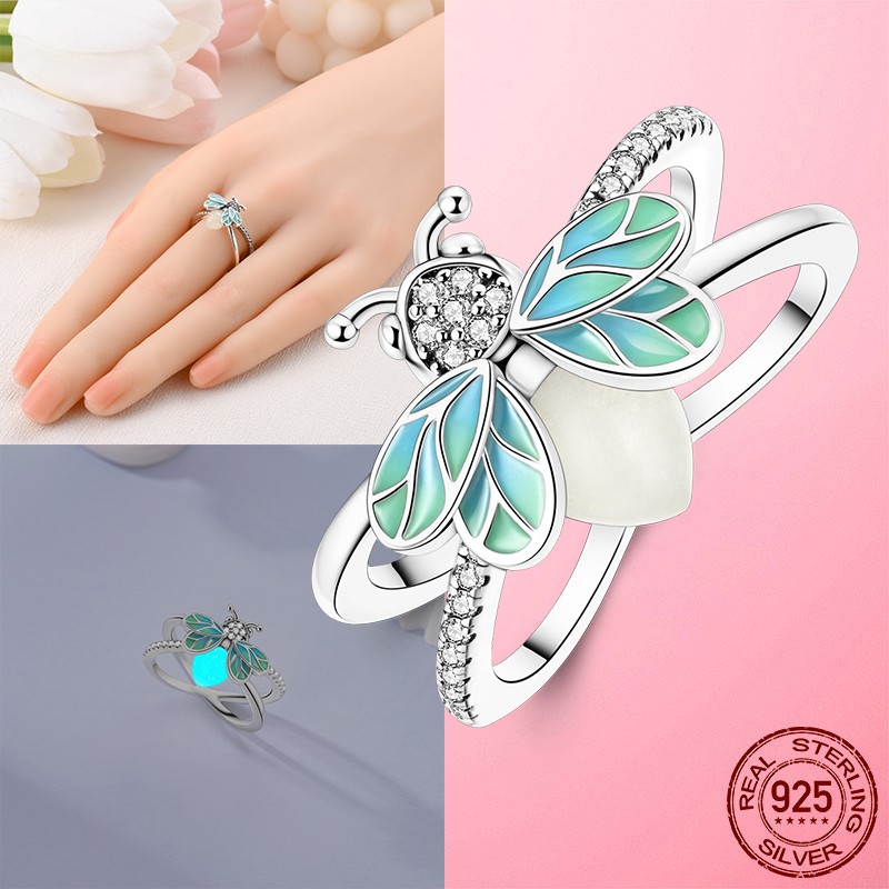 LAZA 925 Sterling Silver Finger Ring Summer Night Luminous Firefly Women Jewelry