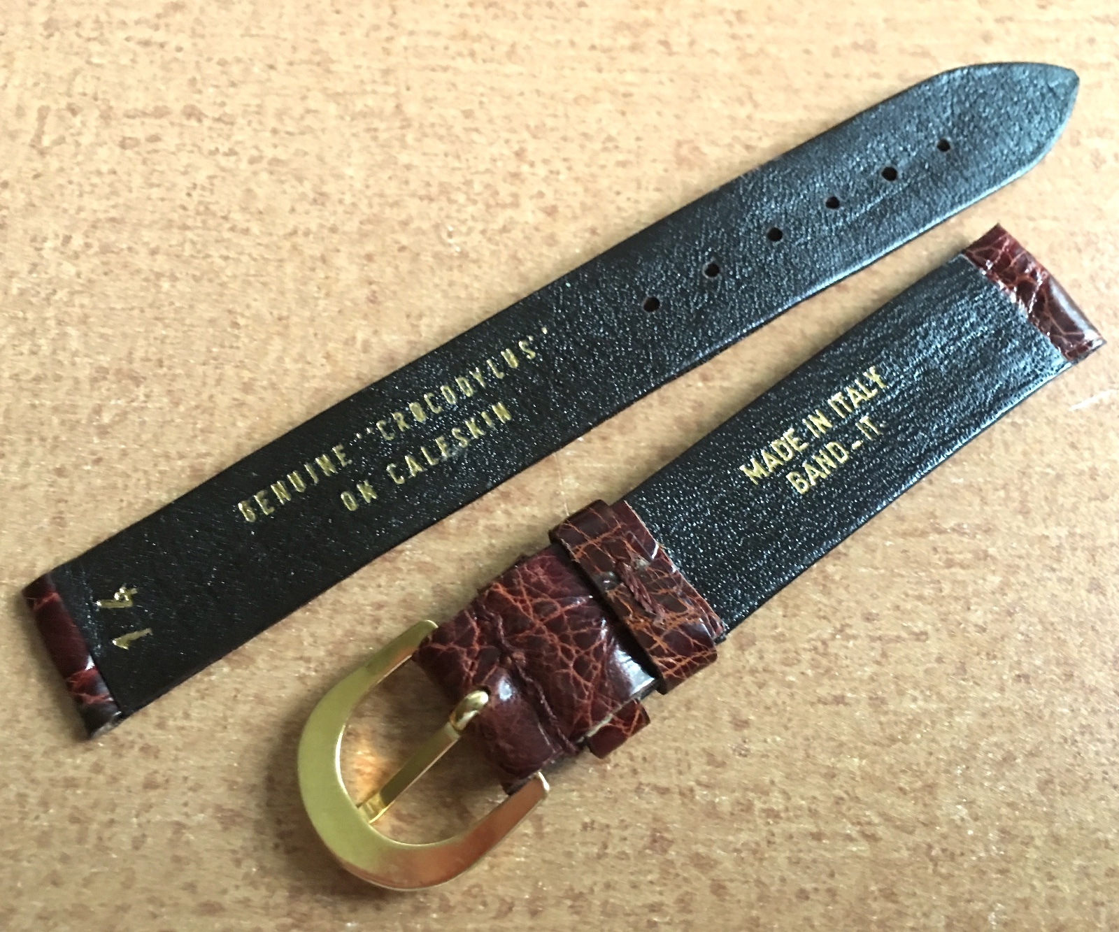 Rich dark brown 14mm NOS vintage watch strap Genuine Crocodile Made in Italy