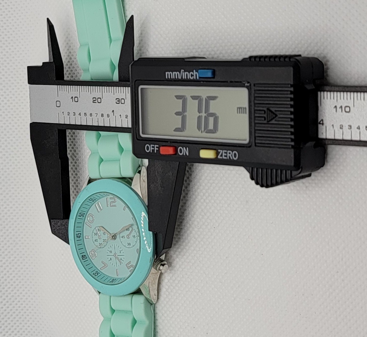 Ladies Darice Silver Tone Mint Green Poly Band Analog Watch F9