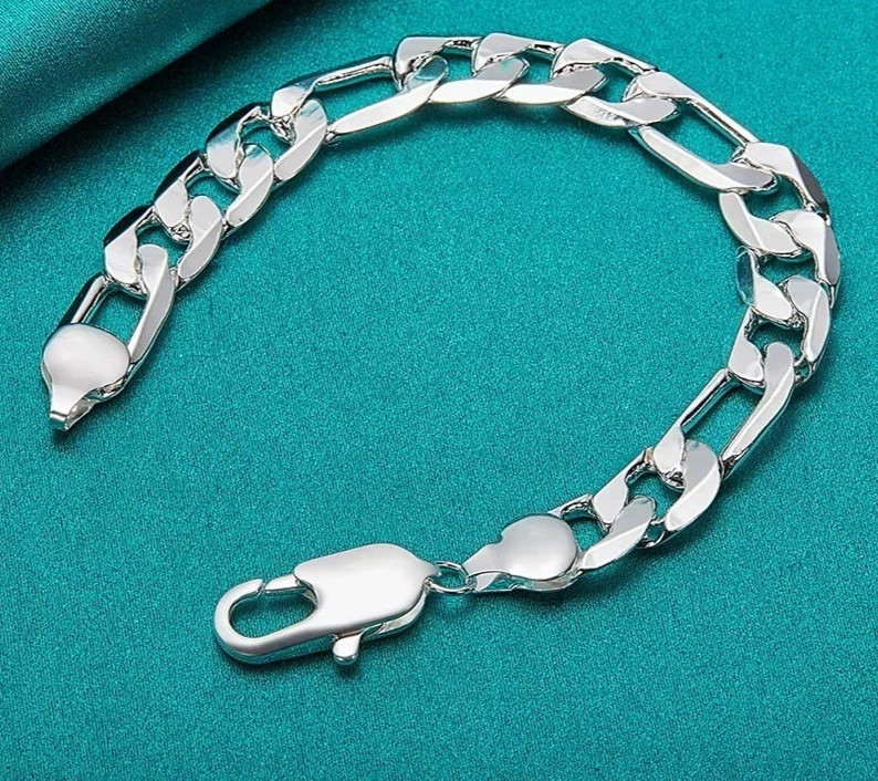 20cm Sterling Silver Bracelet Men 925 Side Chain Fashion Party Jewelry 8 inch