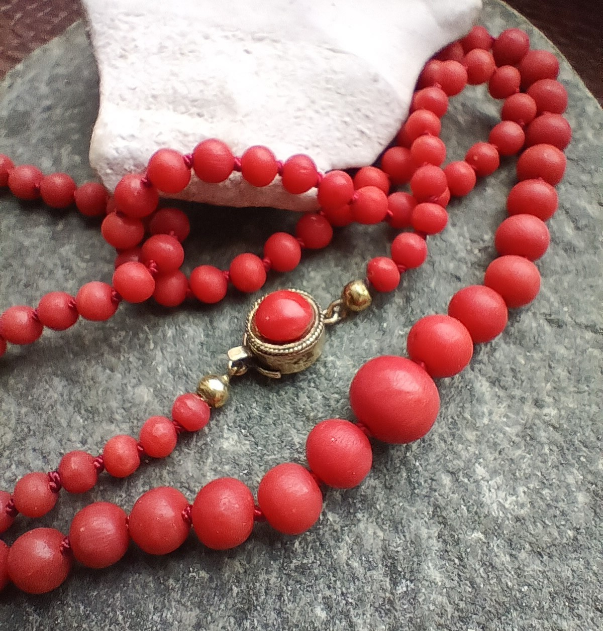 Vintage Italian Mediterranean Coral and Silver Necklace Beads 51 Cm