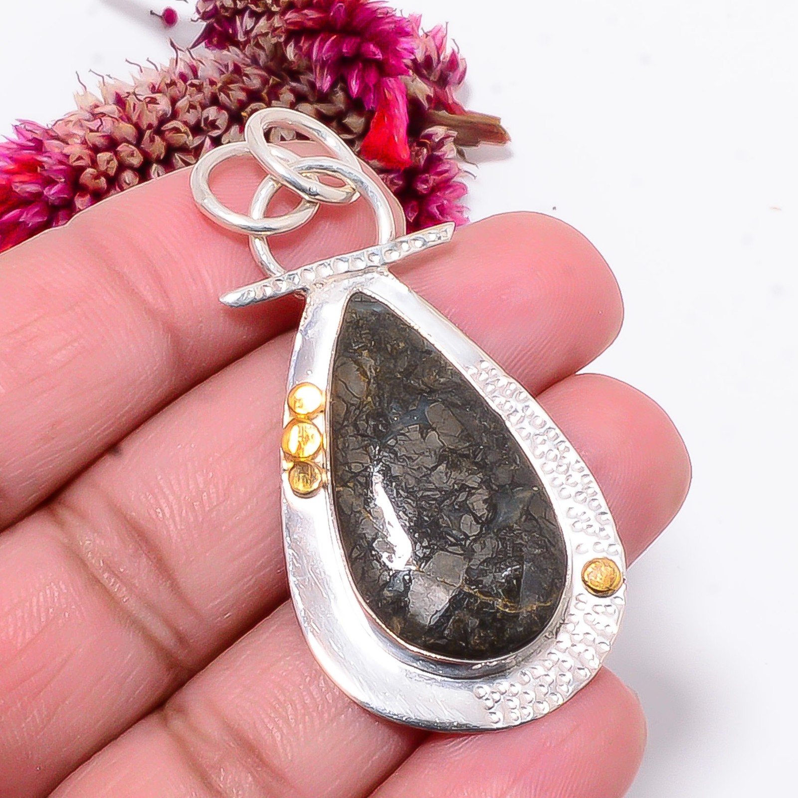 Marcasite – Callahan Mine 925 Sterling Silver Two Tone Pendant 2.18″ sku37