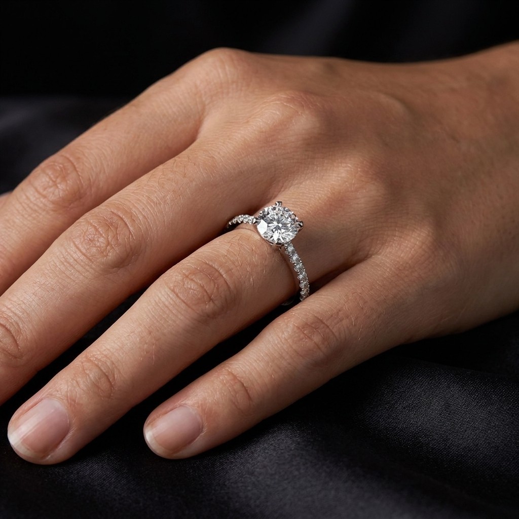 14K White Gold Round Lab Grown Diamond Engagement Ring 1.29ct IGI Certified