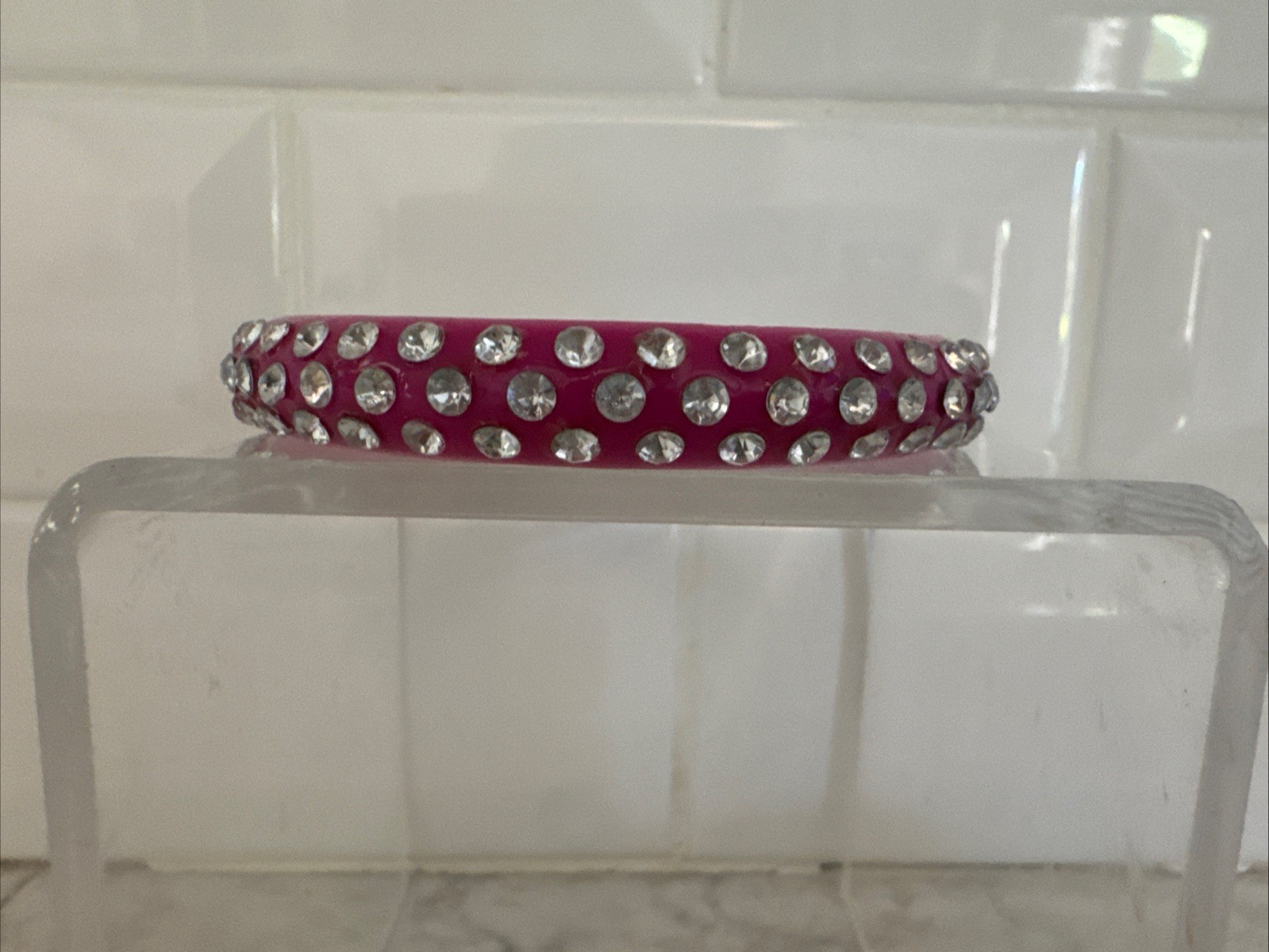 Vintage Acrylic Bangle Rhinestone Bracelets. (5)