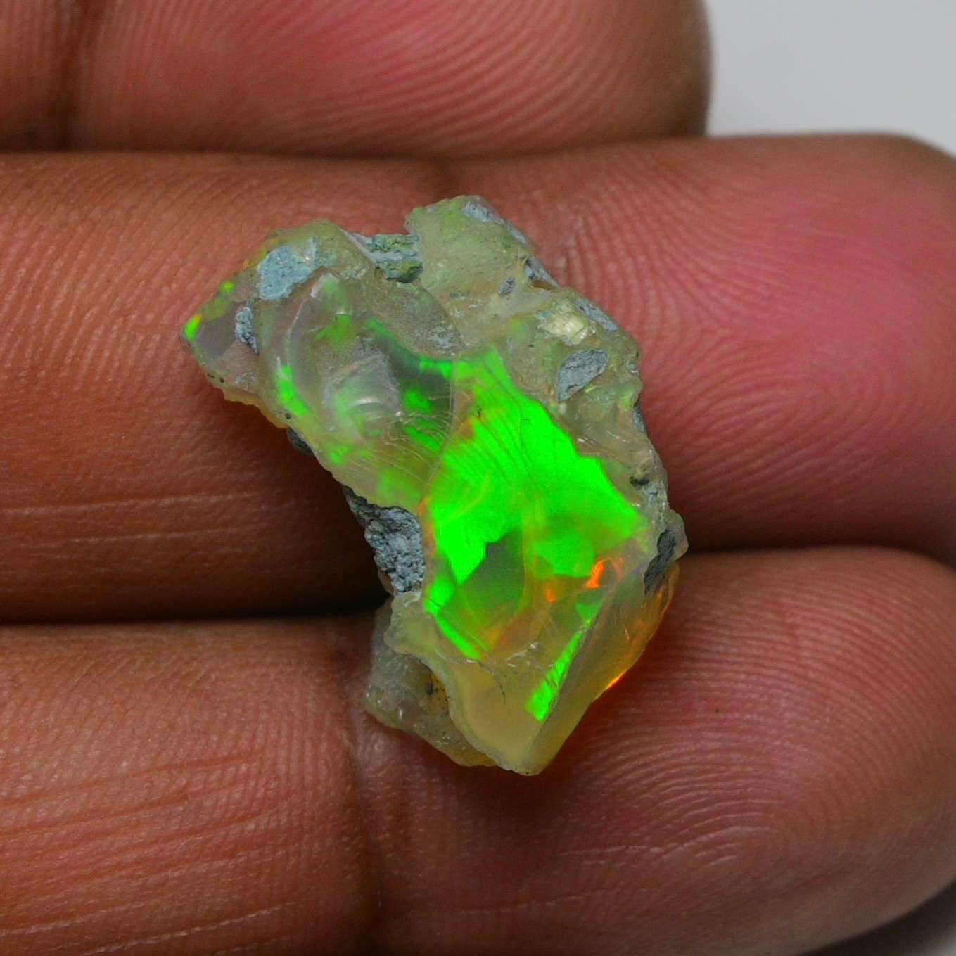 Jewelry Grade Black Opal Rough 13.90 Cts, Natural Ethiopian Raw, Green Fire Opal