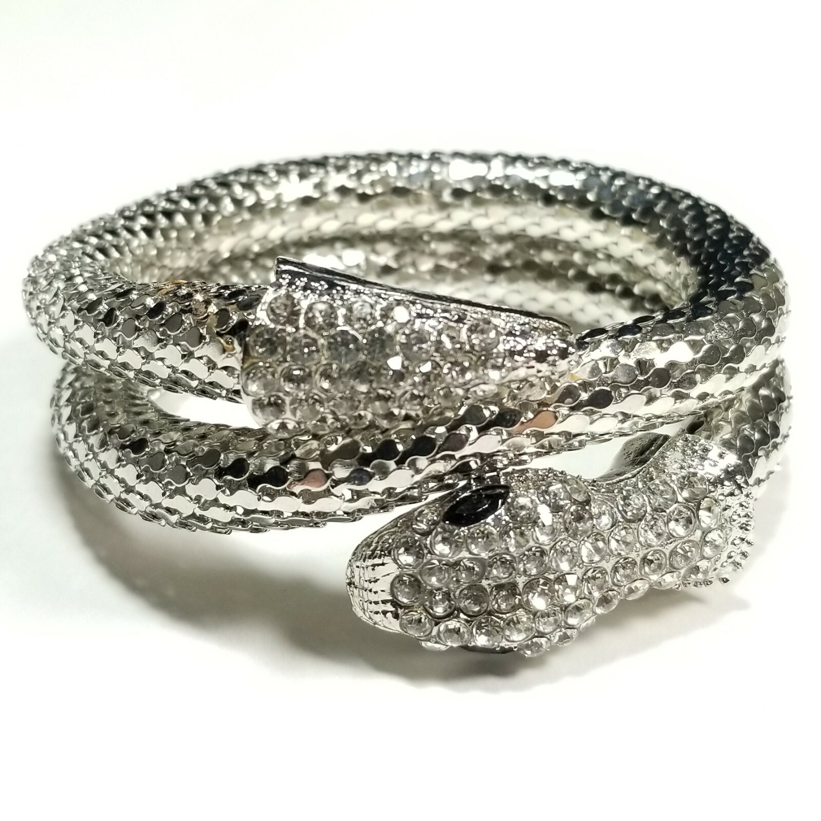 B0005 Silver Tone Rhinestone Animal Snake Crawl Shape Stretch Bangle Bracelet
