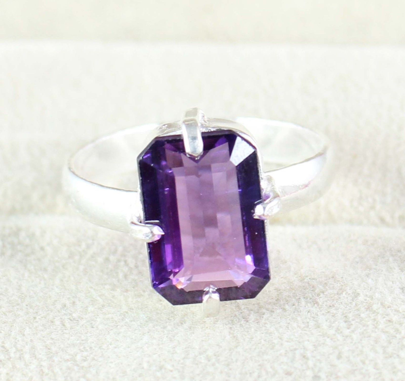 Natural Boysenberry Sapphire 8.05 Ct Emerald Cut Gemstone Ring Memorial Day Gift