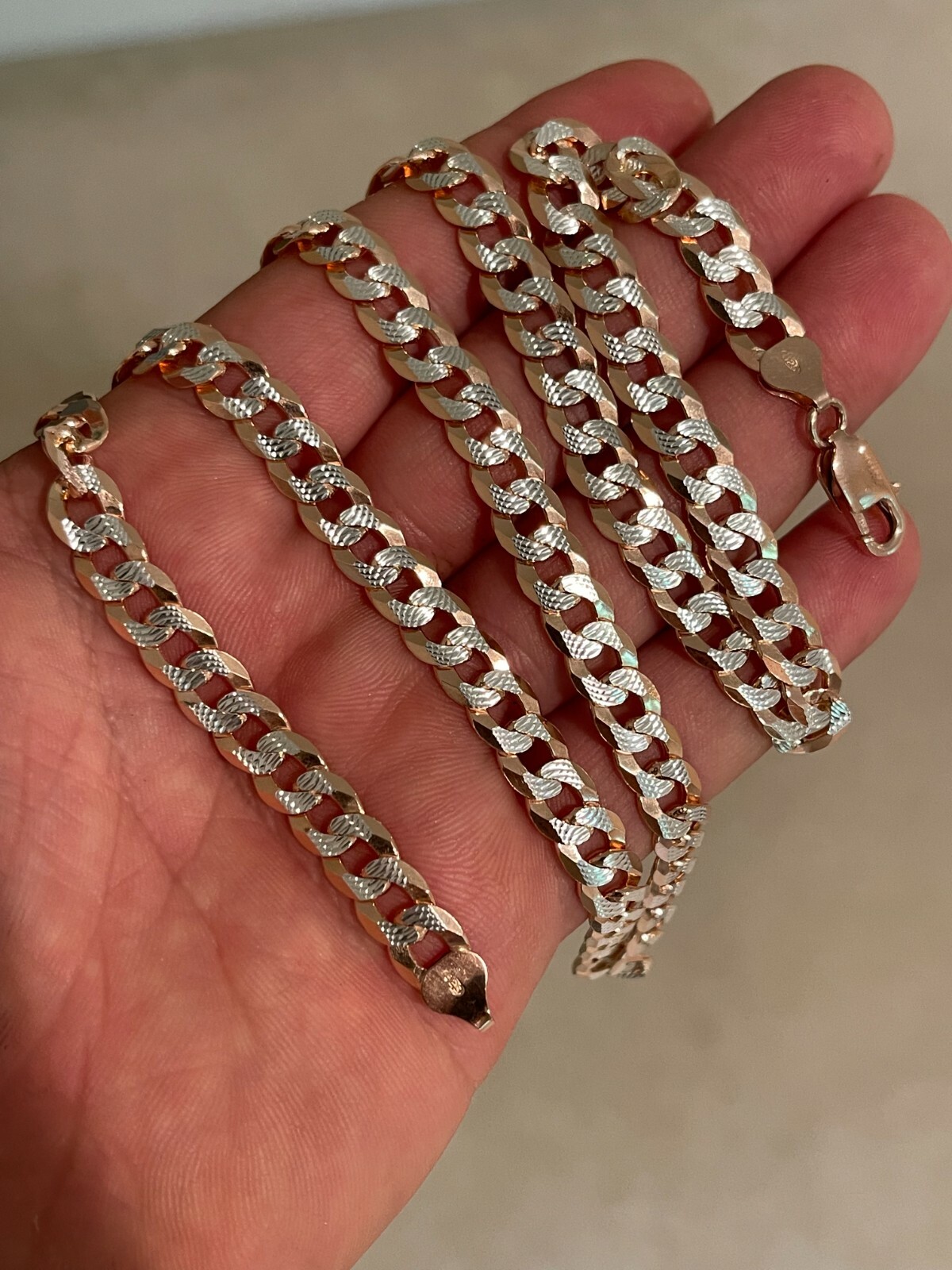 Miami Cuban Link Chain 14k Rose Gold Plated Solid 925 Silver Cut 5-8mm Necklace