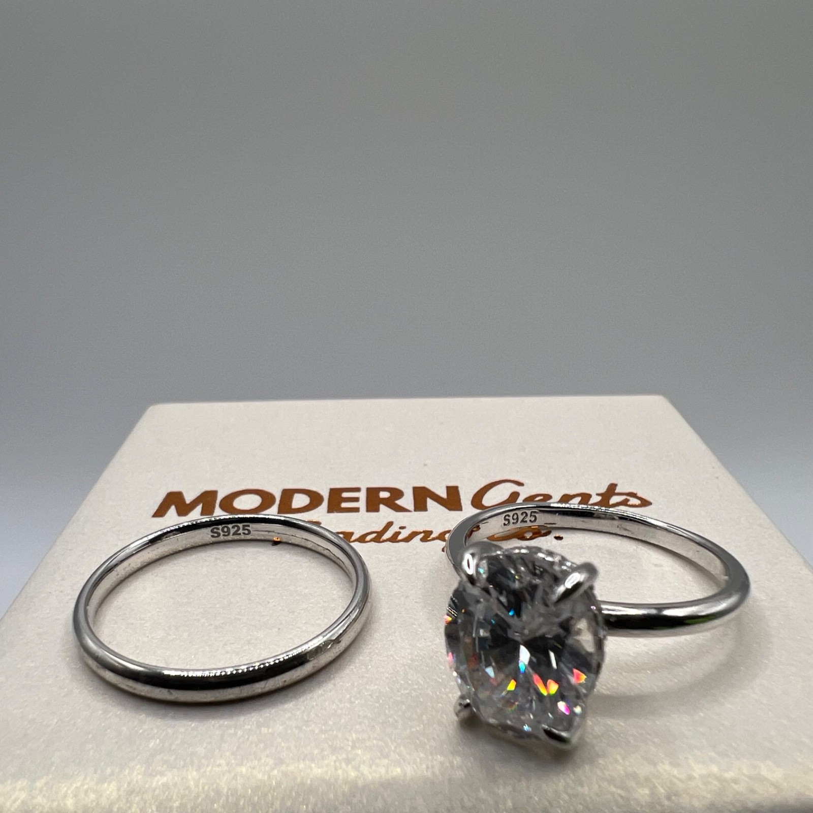 Hidden Halo 3ct Simulated Diamond Engagement Ring & Wedding Band Modern Gents925
