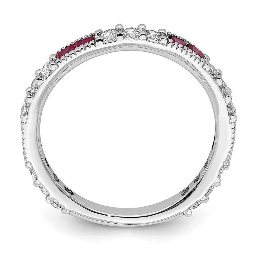 Sterling Silver Lab Created Ruby and Round Cubic Zirconia Band Ring Size 8