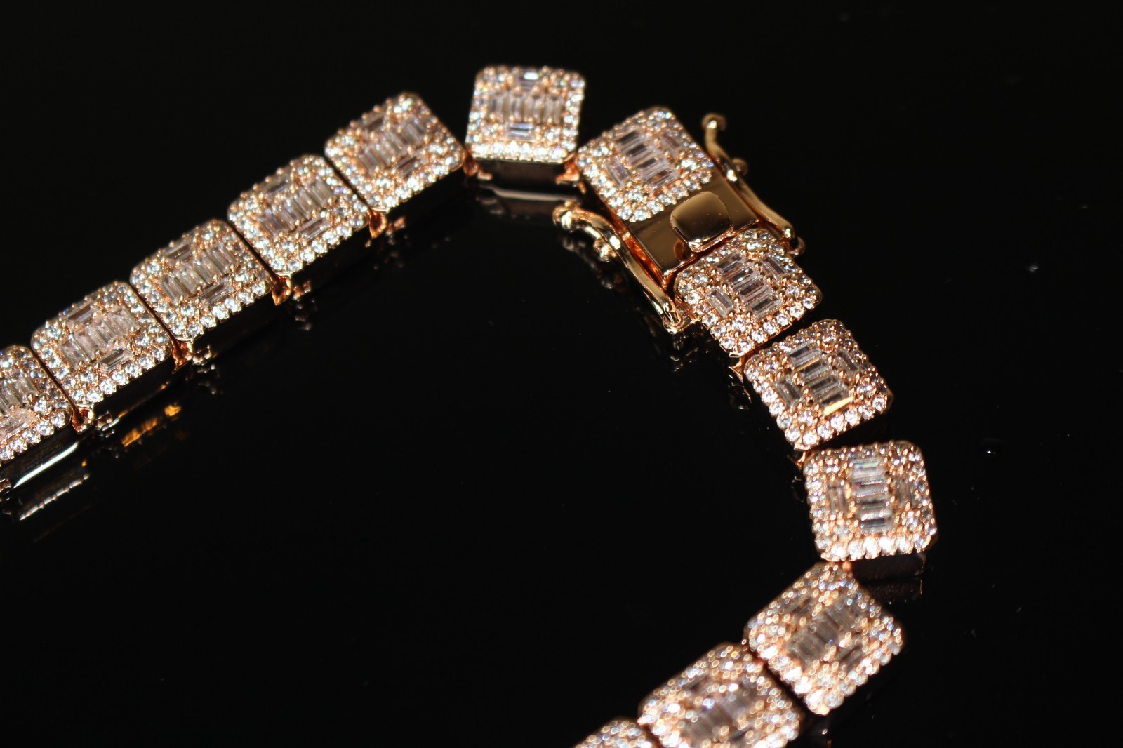 14k STAMPED ROSE Gold 10mm BAGUETTE Tennis 124ct Lab Sim Diamond Chain 143g HUGE