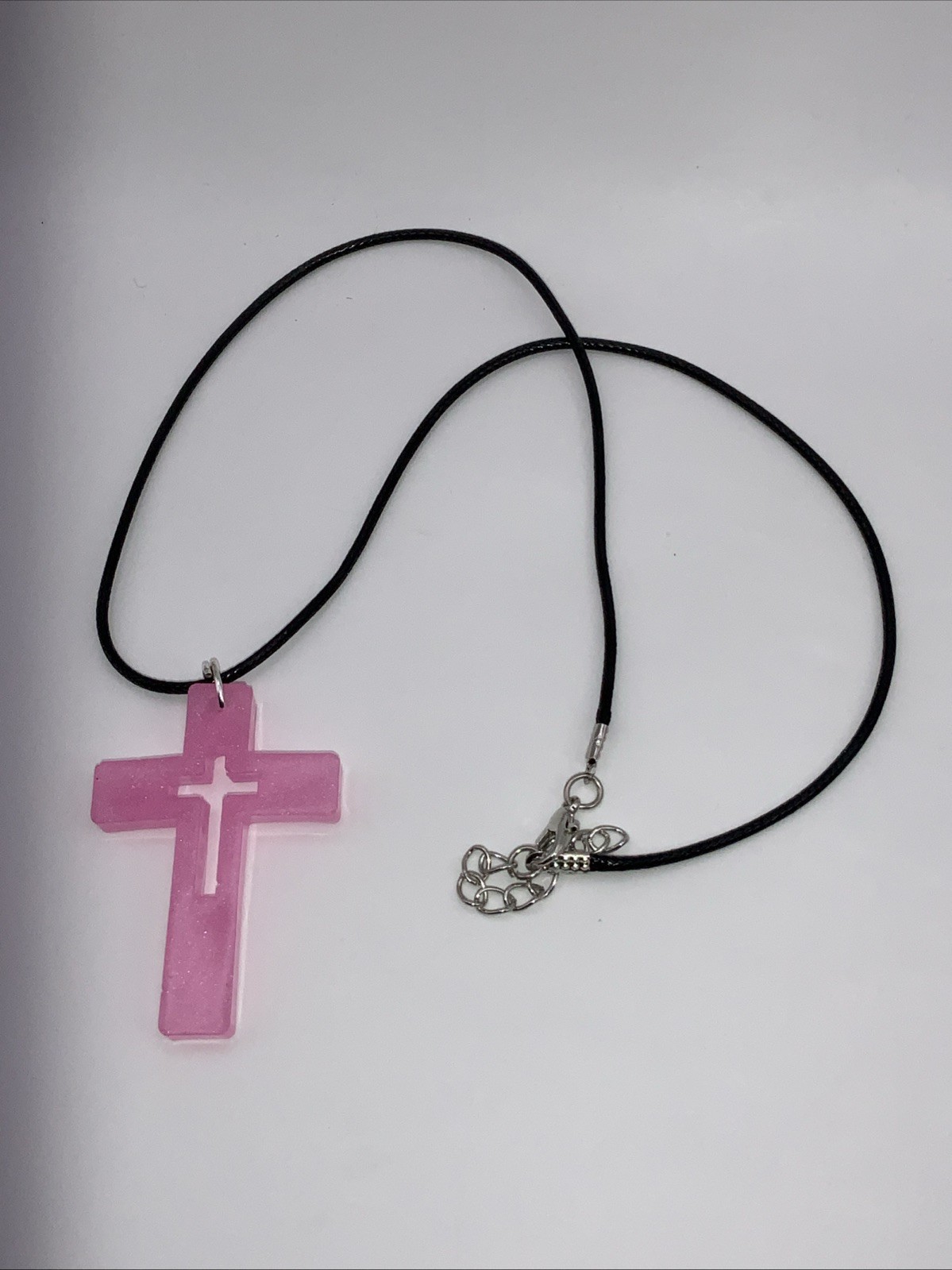 House Of David Handmade Artesian Cross Necklace Pink One Of A Kind 18 in