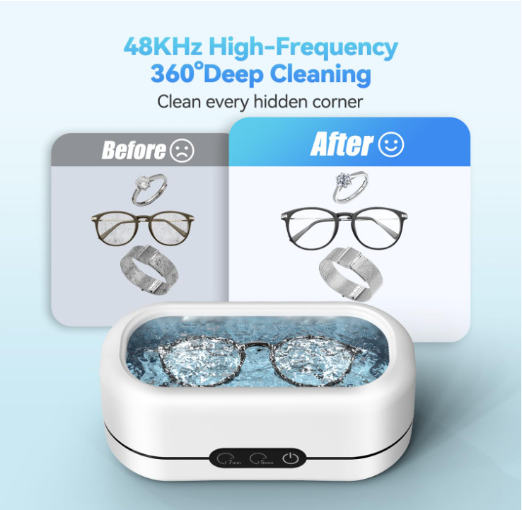 Limpiador ultrasónico 48KHz joyas gafas dentaduras acero inoxidable dual modo