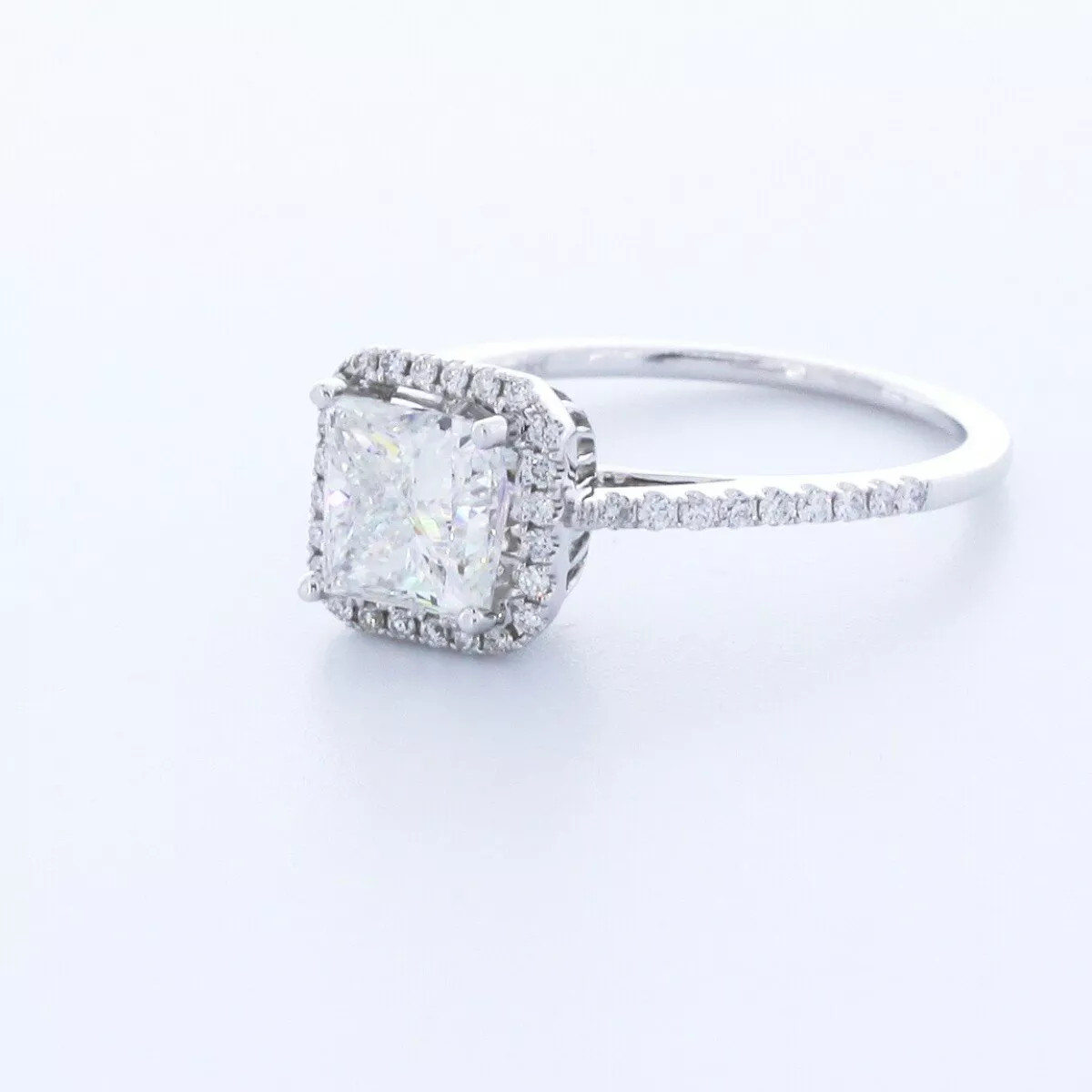 Engagement Ring 18K White Gold Halo 1.82 Carat Princess Lab-Grown Diamond D VS2