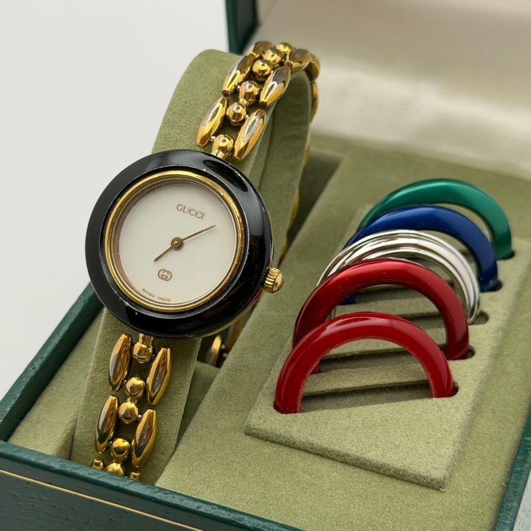 GUCCI 1100-L 11/12.2 Change Bezel Watch w/ Box 6 Bezels (Silver) – Working8