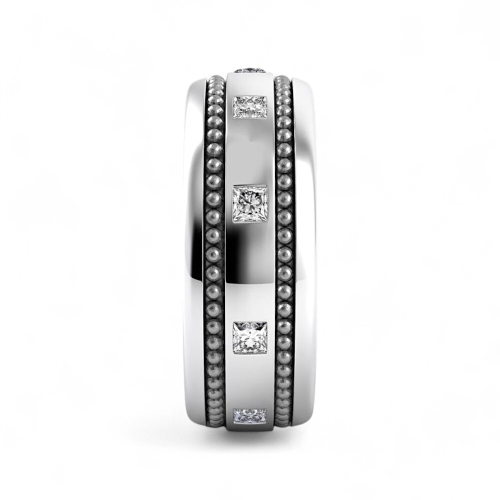 Diamond Mens Band 14K White Gold 0.50 Carat Width 6 MM Lab Grown Princess Cut