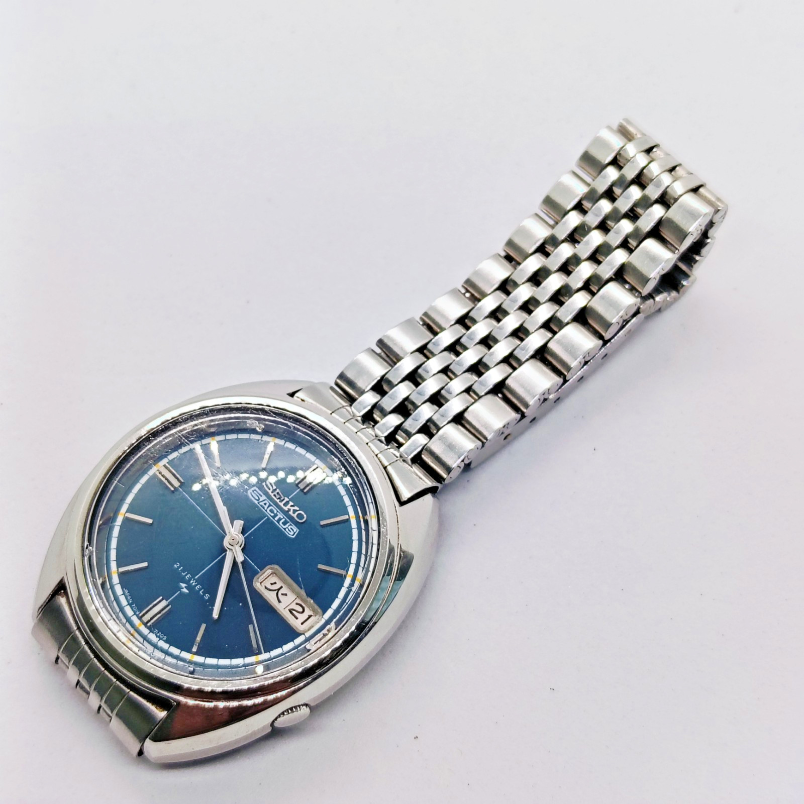 Vintage SEIKO 5 ACTUS 7019-7070 Automatic 21J Blue Dial Day Date Men’s Watch