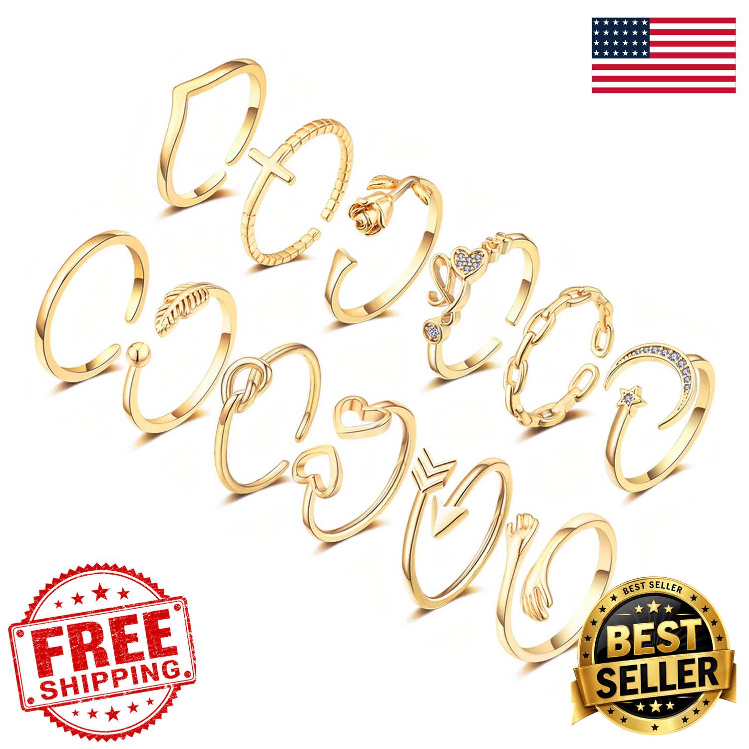 KOHOTA 12pcs Gold Silver Stackable Adjustable Hypoallergenic Bands for Women