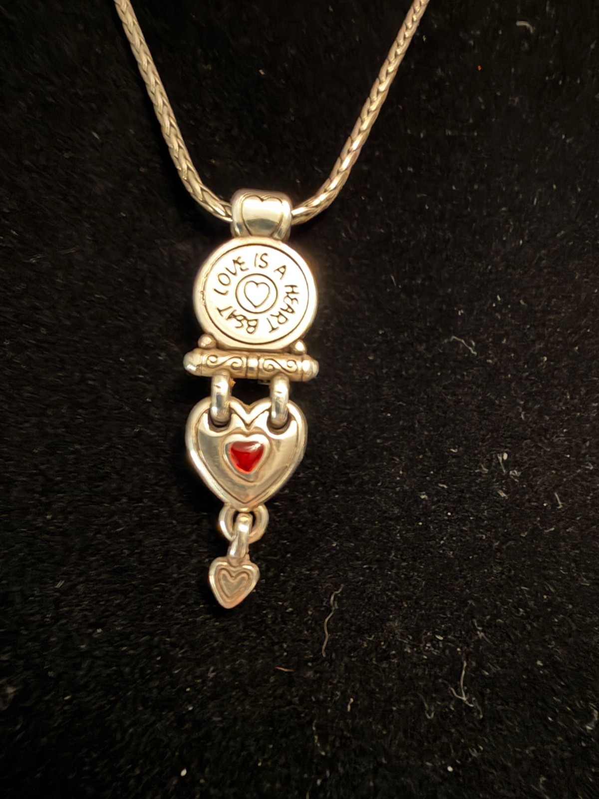 Brighton “Love Is A Heart Beat” Silver Heart Pendant Necklace & Matching Earring