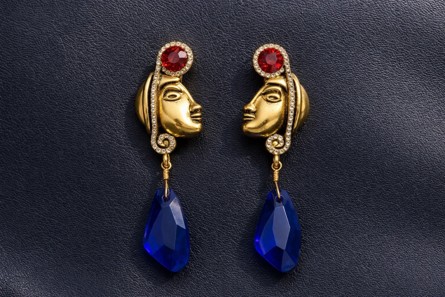 Museum Earrings Native American Indian Ethnic Face Statement VTG CZ Art Stud
