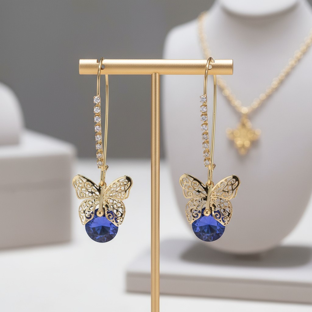 US Seller Betsey Johnson CZ Butterfly Dangle Earrings