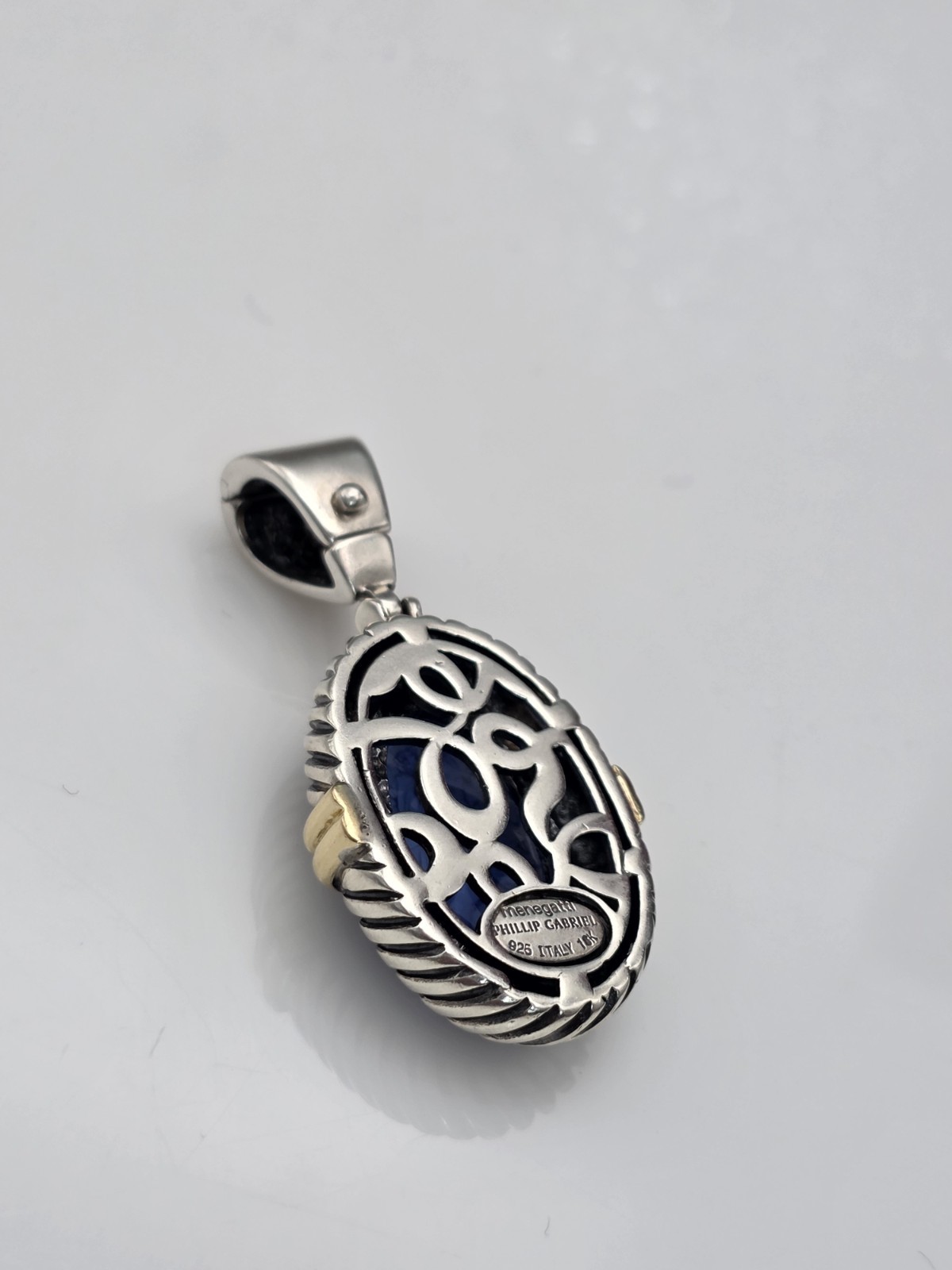 PHILLIP GABRIEL MENEGATTI 18K GOLD STERLING SILVER BLUE WOMAN GLASS PENDANT