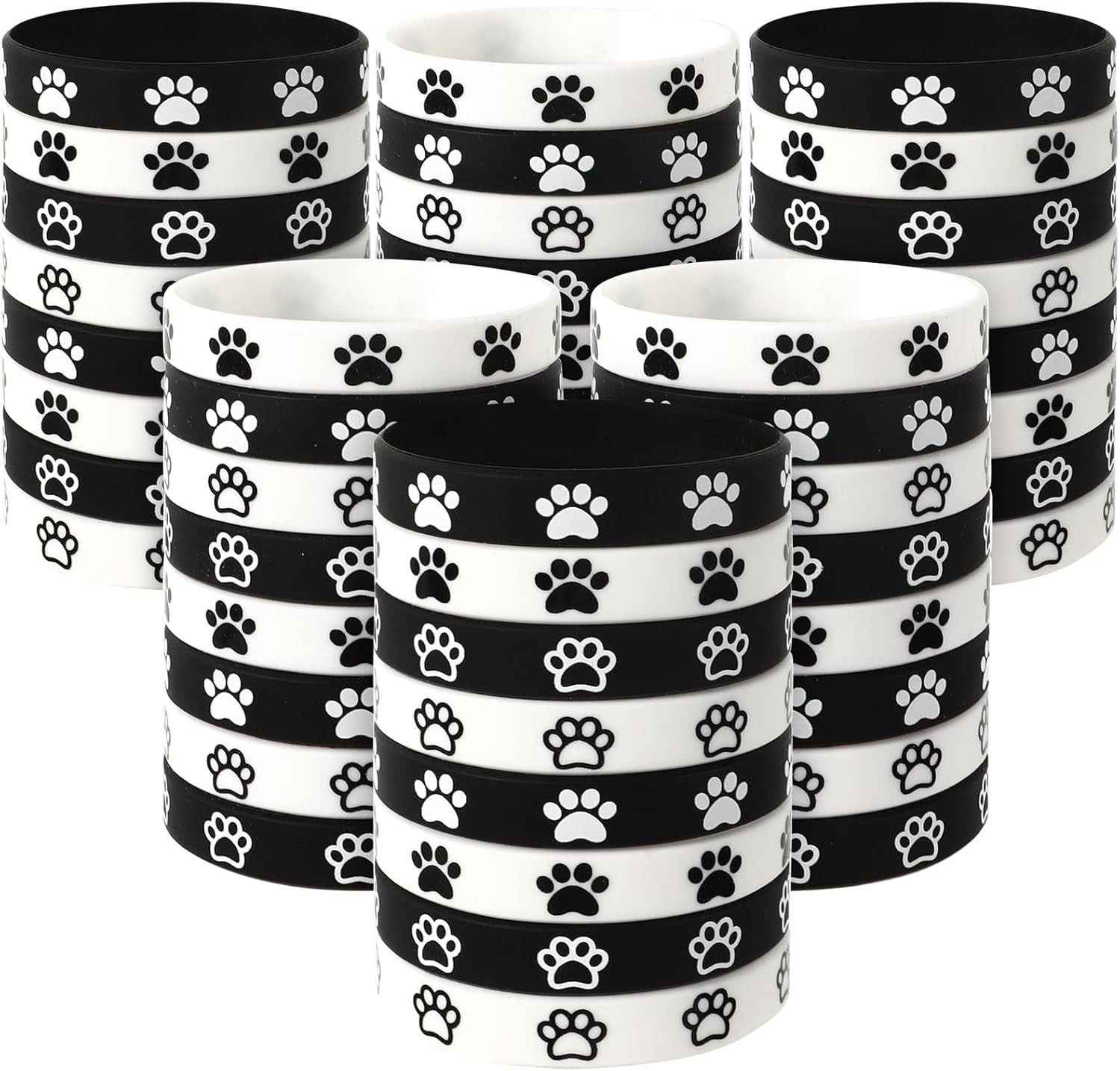 56Pcs Paw Print Silicone Bracelets,Dog Paw Print Rubber Wristbands for Birthday