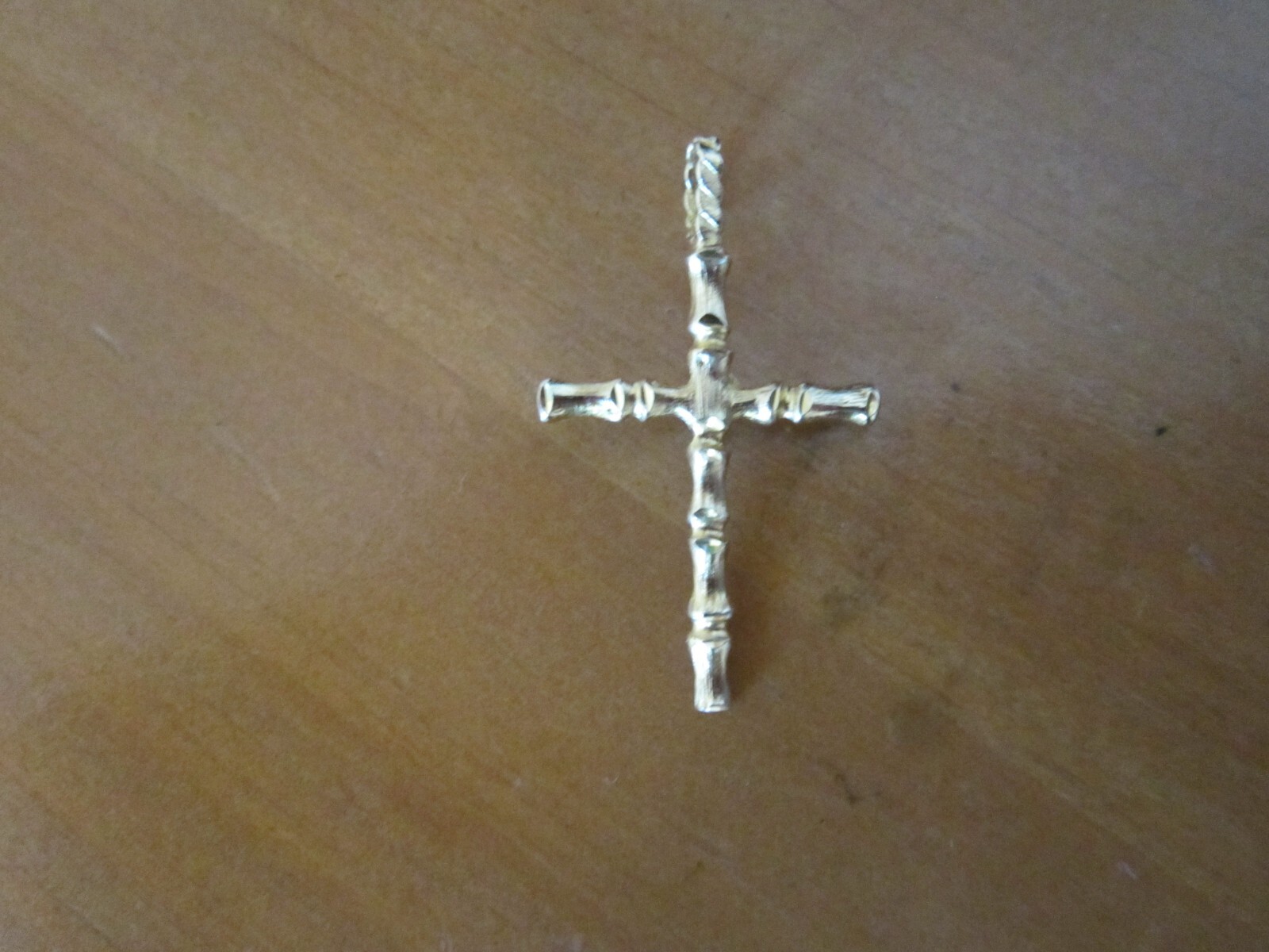 Large 2 Gram 14K Yellow Gold Bamboo Style Cross Charm Pendant