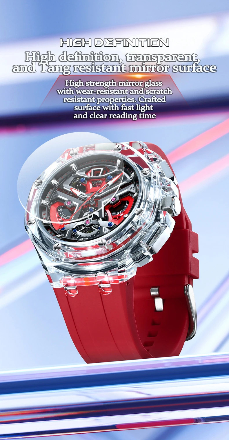 Men’s Transparent Case Watch Night Glow Fashion Sports Waterproof Casual