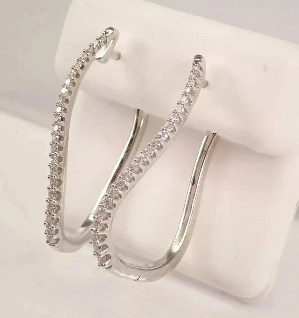 14K White Gold Plated 2.00Ct Round Cut Lab Created Women’s Hoop Huggie Earrings