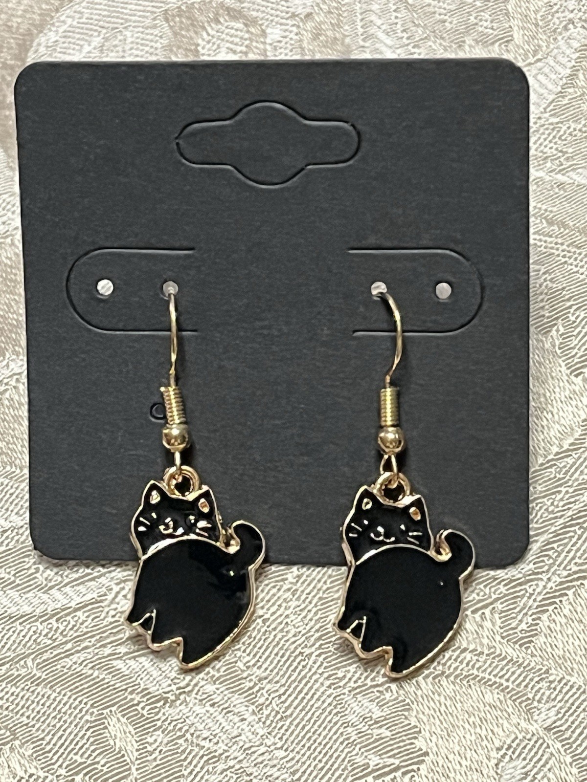 Vintage Black Cat Humor Gold Dangle Fashion Bohemian Casual Fun Earrings