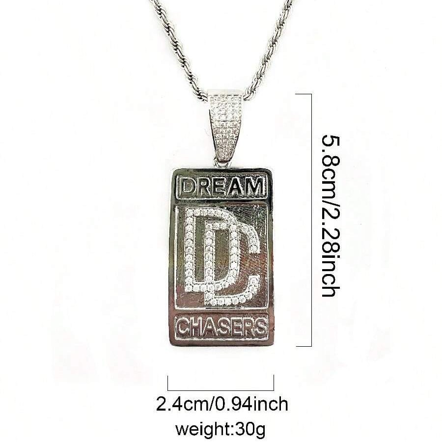 AAA+ CZ BRASS DREAM CHASER LUXURY PENDANT & 24″ 14K STAMPED ROPE CHAIN NECKLACE