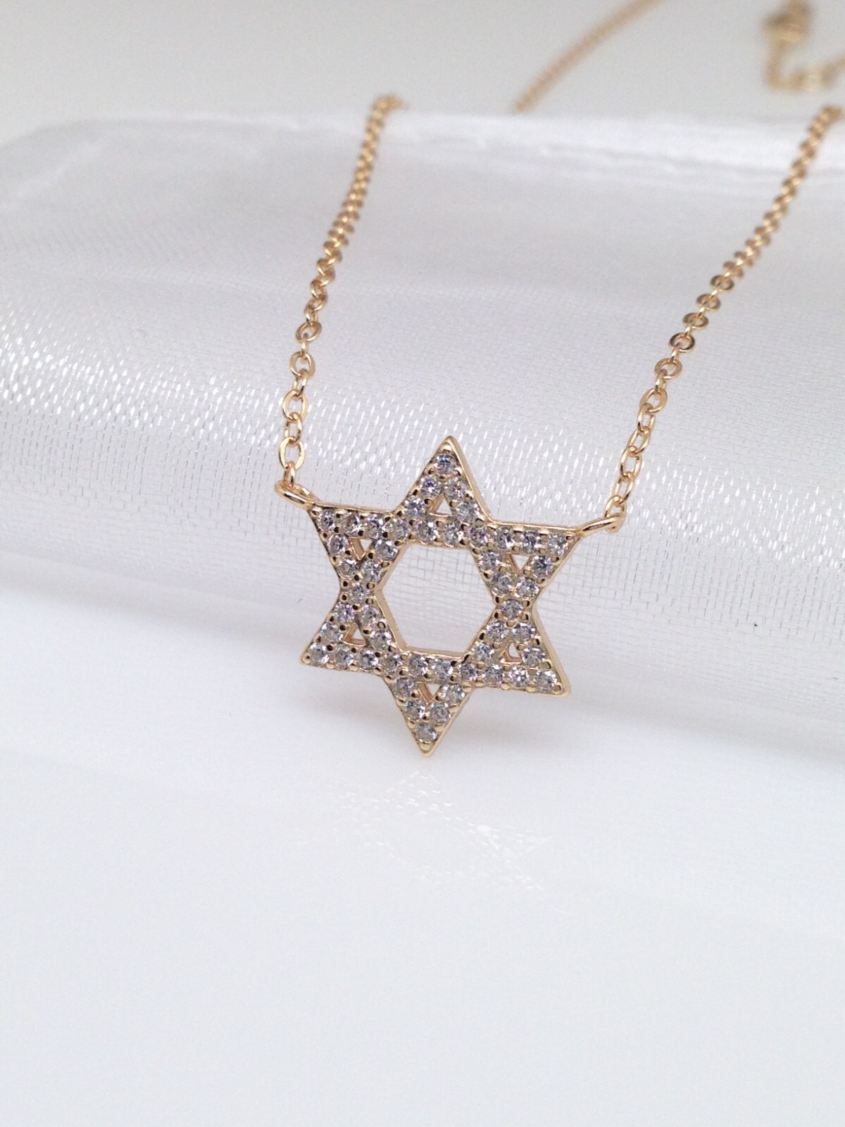 925 Sterling Silver Cz Star of David Pendant Necklace Womens 14.5mm(0.57″) Gold