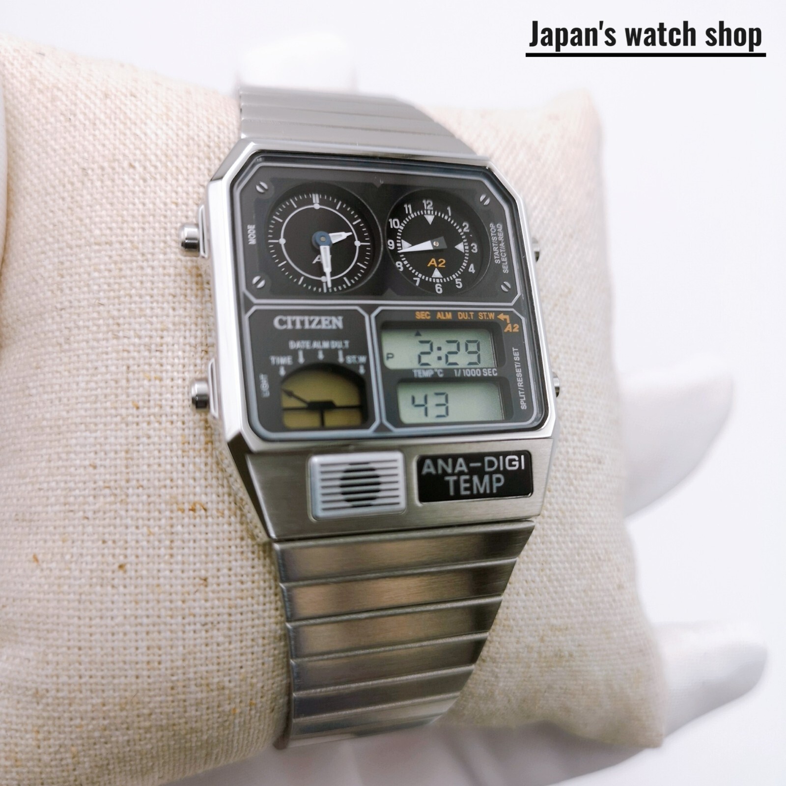 CITIZEN Ana-Digi Temp JG2101-78E Black Silver Reproduction Men Watch New in Box