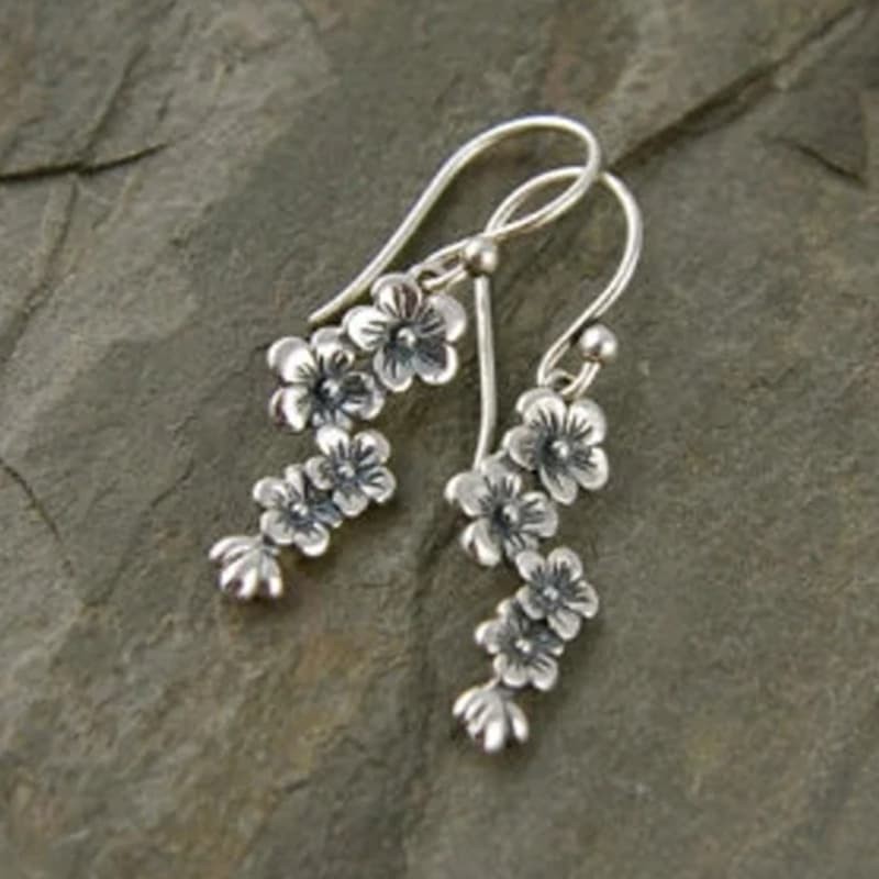 Flower Earrings Long Drop Ear hook with Blossom Design Friendship Jewelry Gift