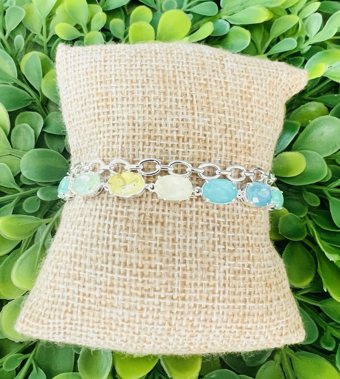 BP Jewel Candy Bracelet On Rhodium Plating Lemon Lime Lab Created Gems