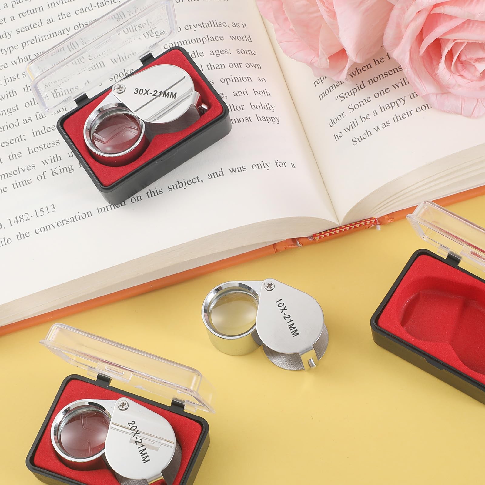 3 Pieces 10x Loop Magnifier Loupe Jewelry 10x 20x 30x 20mm Eye Loops Foldable