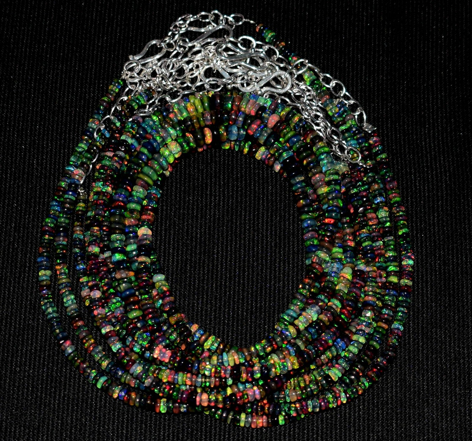 16″Natural Ethiopian Black Opal Wello Fire Opal Gemstone Bead 1 Necklace NEW